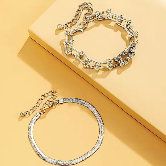 Sterling Silver U Link Rhinestone Multilayer Two Piece Herringbone Brace… - Picture 4 of 5